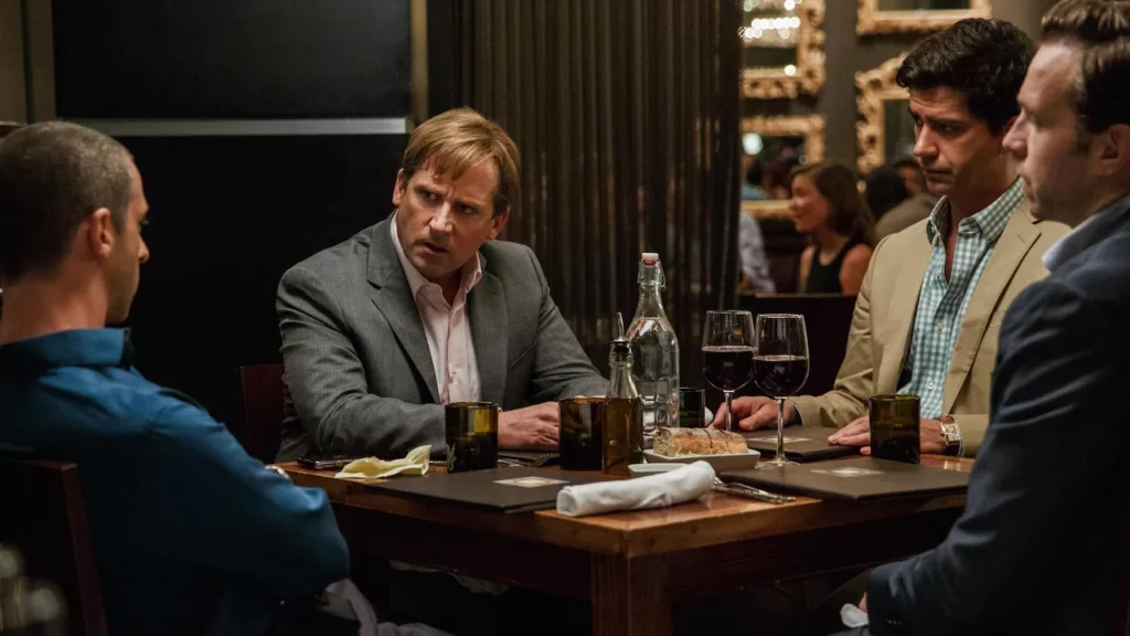 Steve Carell, Hamish Linklater, Jeremy Strong e Rafe Spall em "A Grande Aposta" (Paramount Pictures)