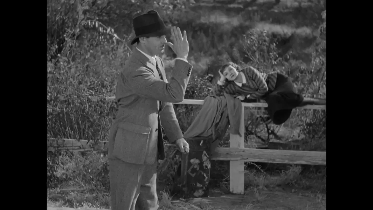 Claudette Colbert e Peter Warne em "Aconteceu Naquela Noite" (Clark GableRCA/Columbia, Columbia Pictures, Columbia TriStar Home Video)