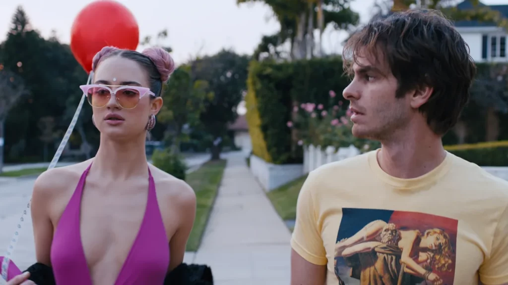 Andrew Garfield e Grace Van Patten em "O Mistério de Silver Lake" (A24)