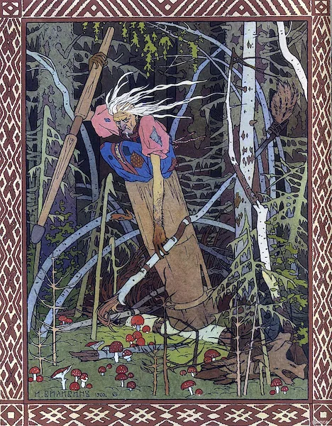 Ilustraรงรฃo de Baba Yaga por Ivan Bilibin