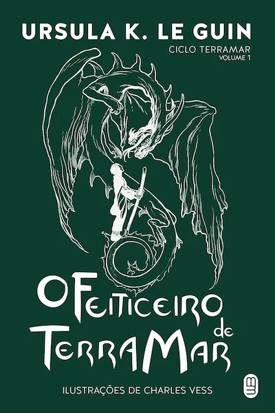 Capa do livro "O Feiticeiro de Terramar", de Ursula K. Le Guin