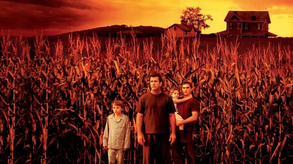Mel Gibson, Joaquin Phoenix, Rory Culkin e Abigail Breslin Em "Sinais" (Foto: Reprodução)